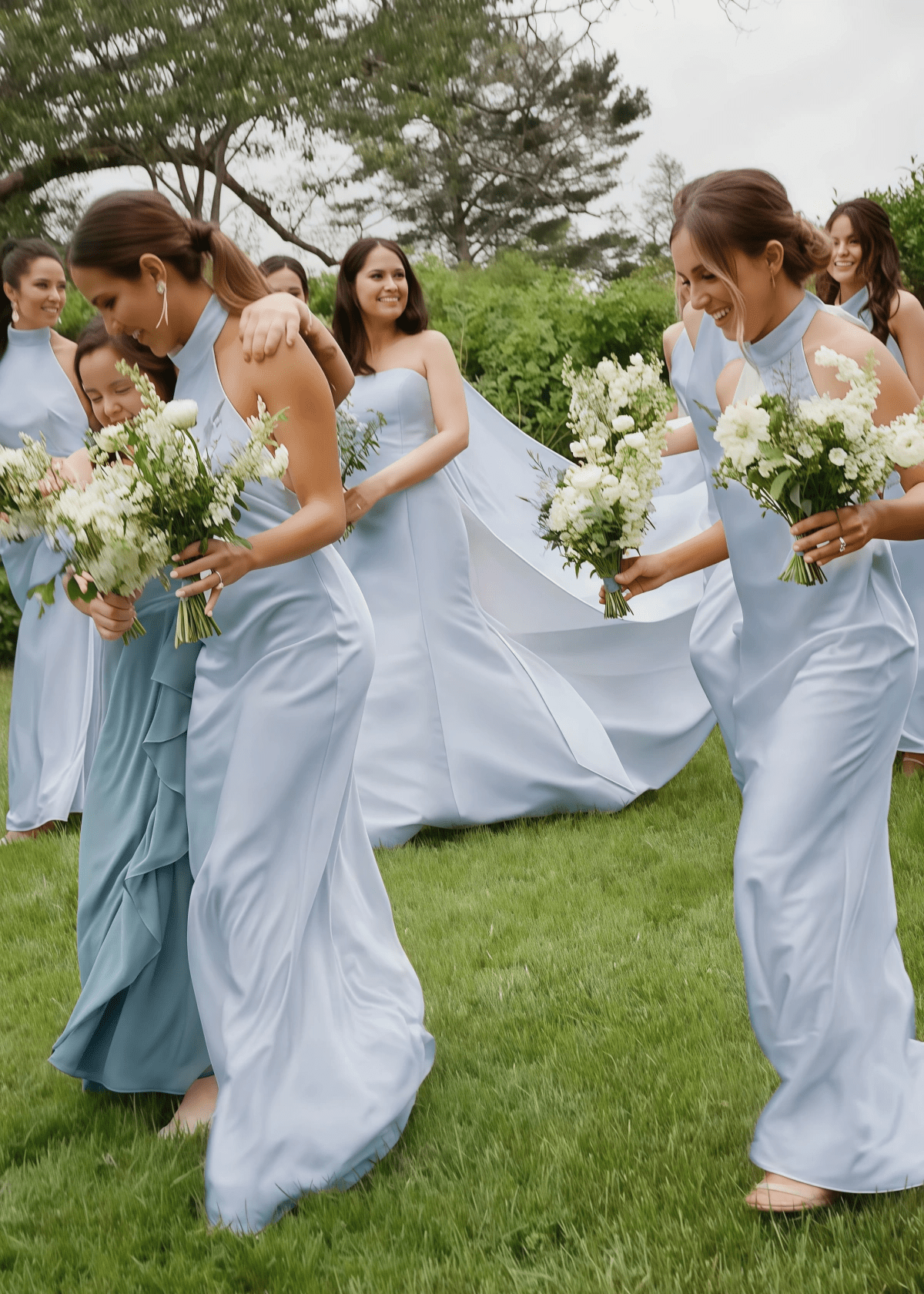 Vicky | Simple Sheath White Silk Satin Maxi Bridesmaid Dress with Backless and Halter - Price #price_variant_lowest# - Light Blue - PromDressClub