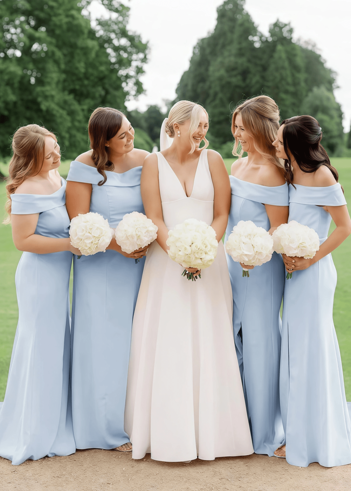 Victoria | Exquisite Sheath Light Pink Satin Maxi Bridesmaid Dress with Slit and Off the Shoulder - Price #price_variant_lowest# - Light Blue - PromDressClub