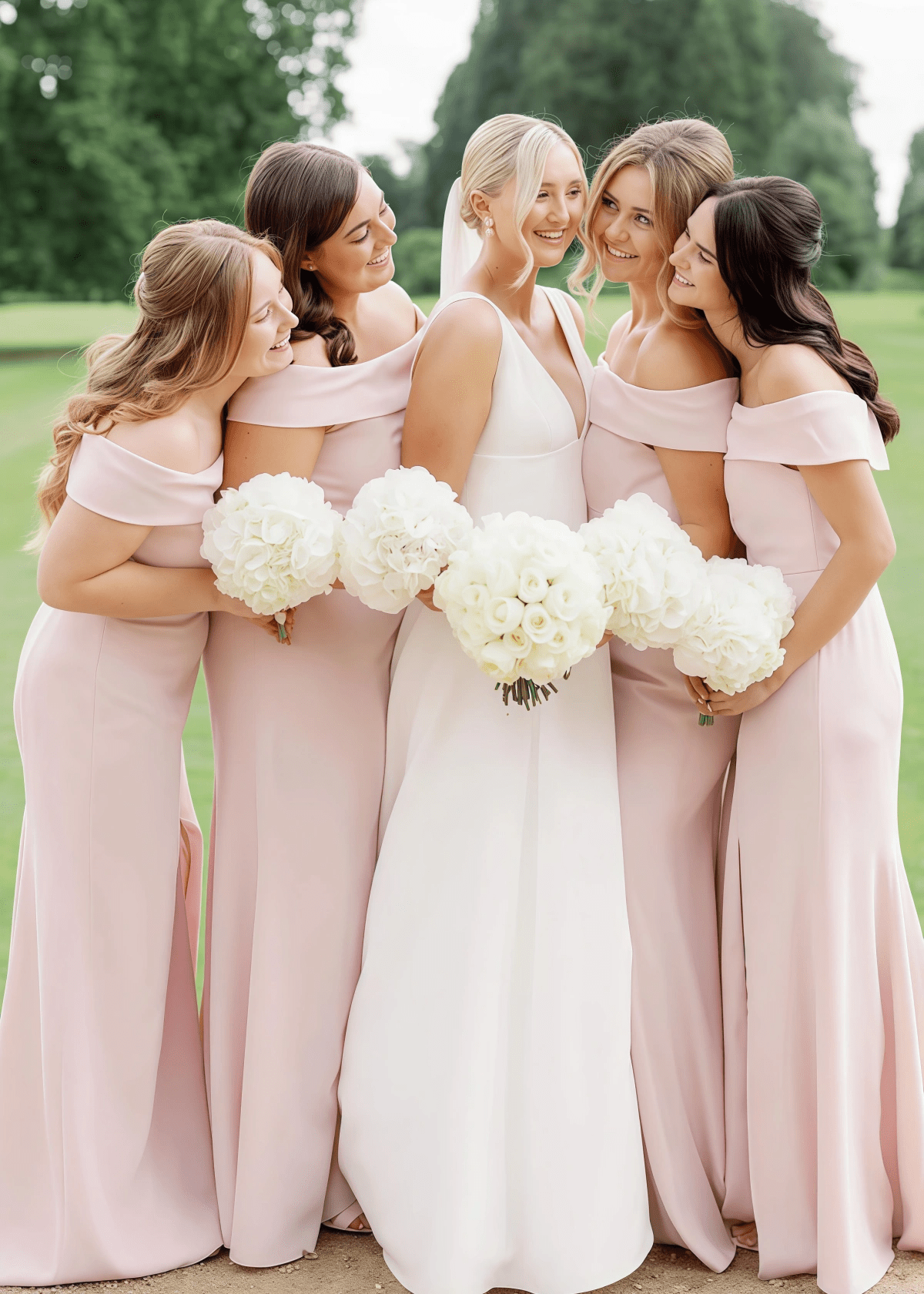 Victoria | Exquisite Sheath Light Pink Satin Maxi Bridesmaid Dress with Slit and Off the Shoulder - Price #price_variant_lowest# - Light Pink - PromDressClub