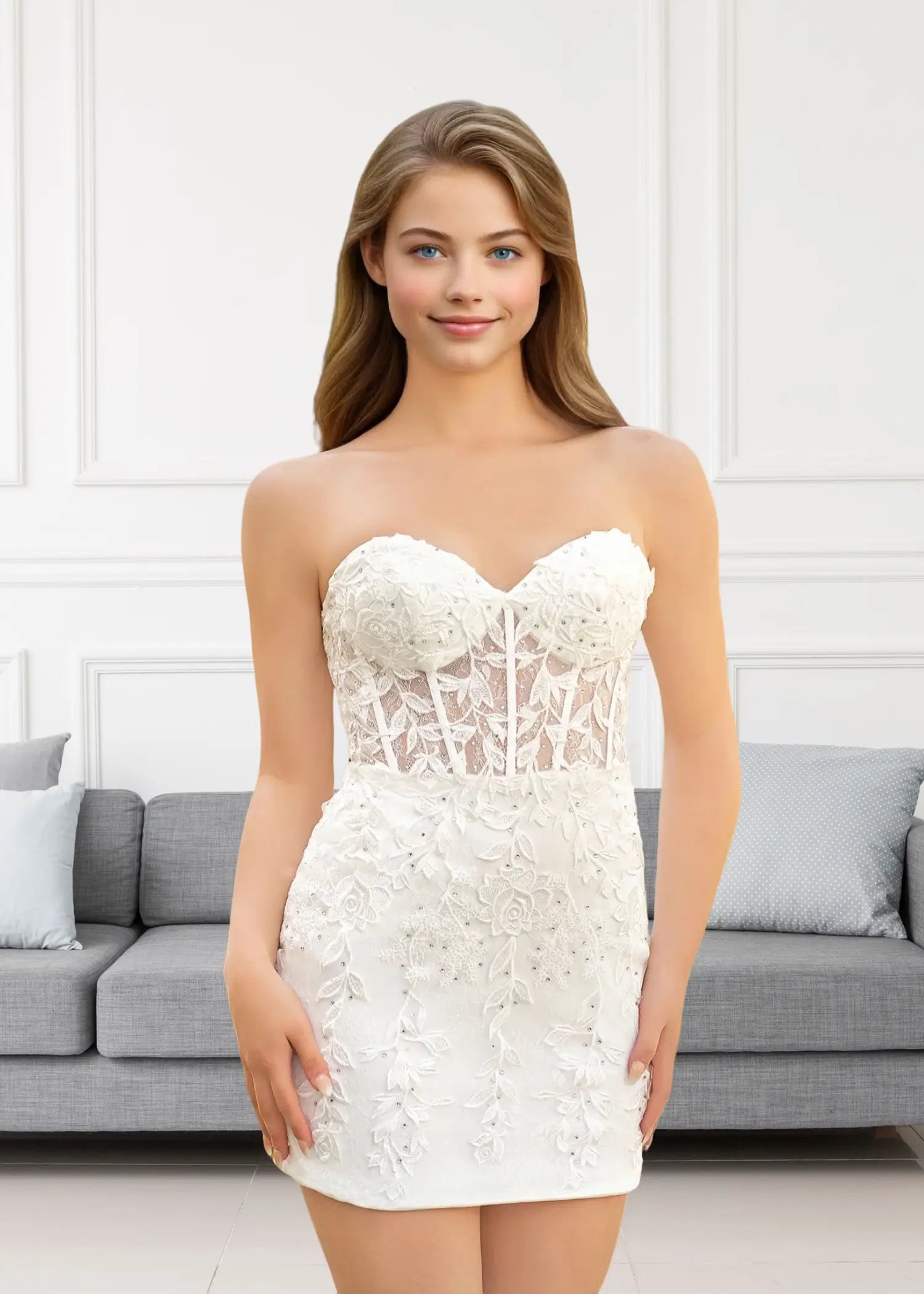 Christie | Bodycon Sweetheart Strapless Corset Short White Homecoming Dress - PromDressClub