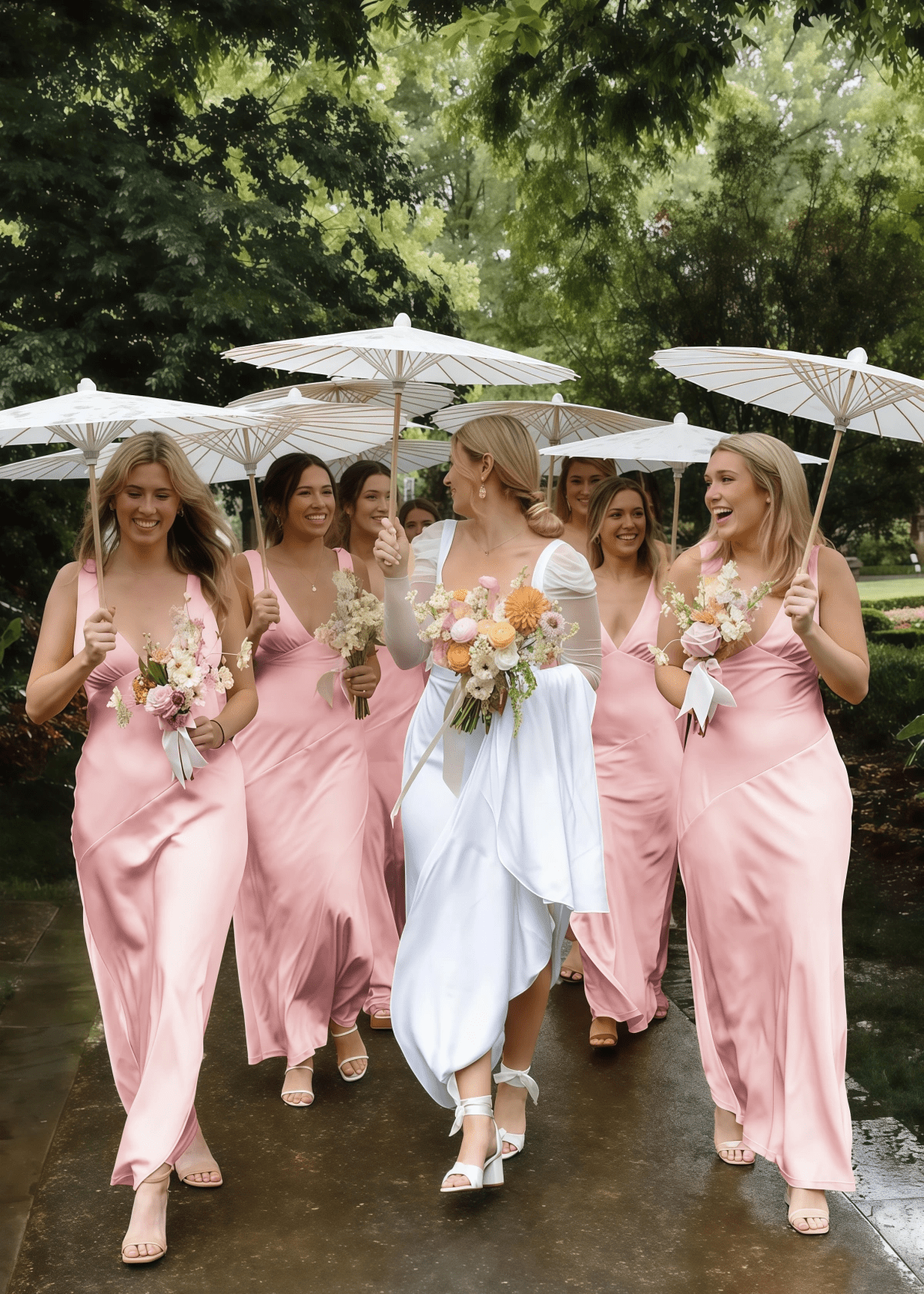 Xaviera | Refinement Sheath Pale Yellow Silk Satin Maxi Bridesmaid Dress with V - neck - Price #price_variant_lowest# - Peach - PromDressClub