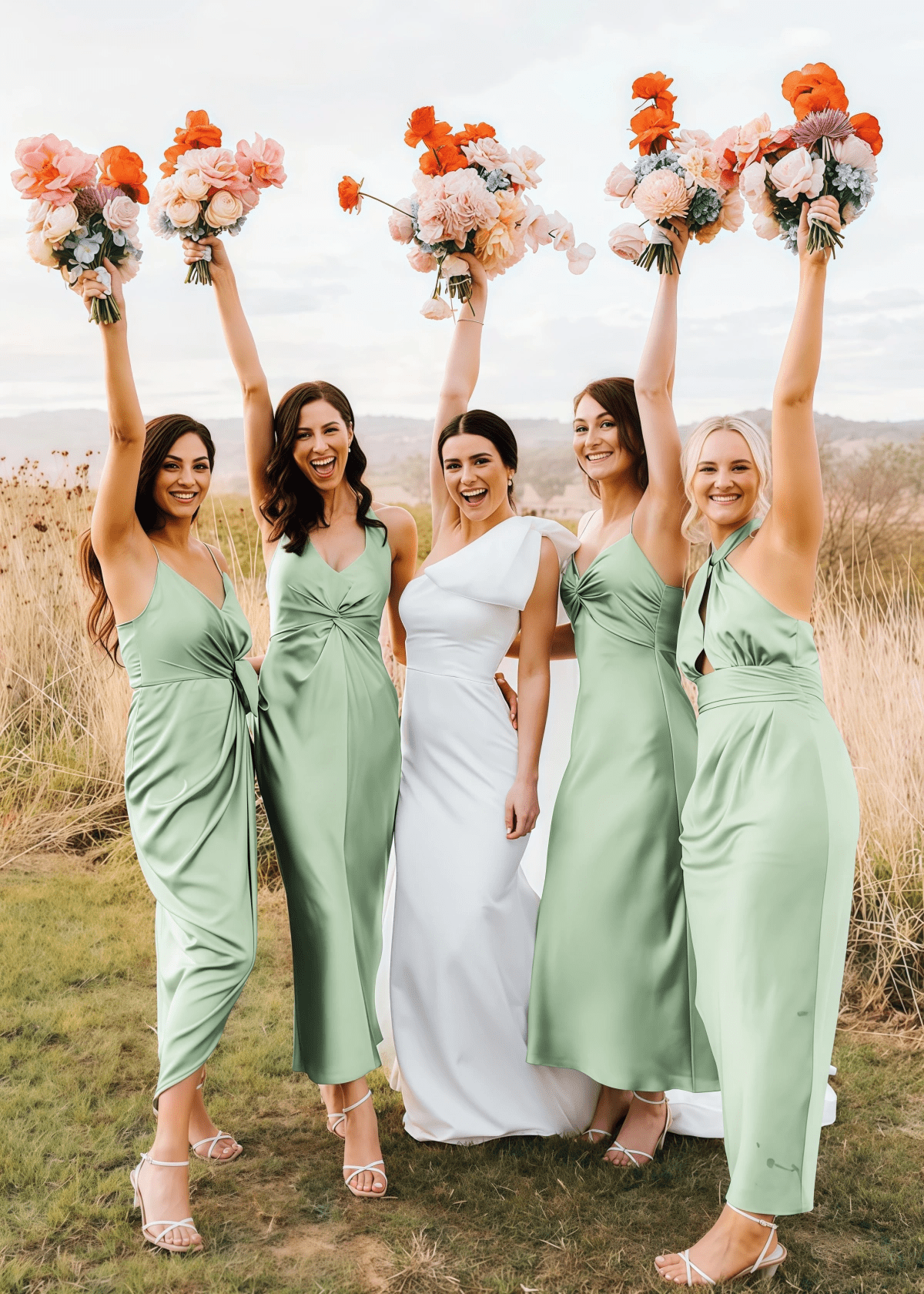 Yetta | Fashion Pleated Grey Blue Halter Satin Long Bridesmaid Dresses with Slit A Line - Price #price_variant_lowest# - Sage - PromDressClub
