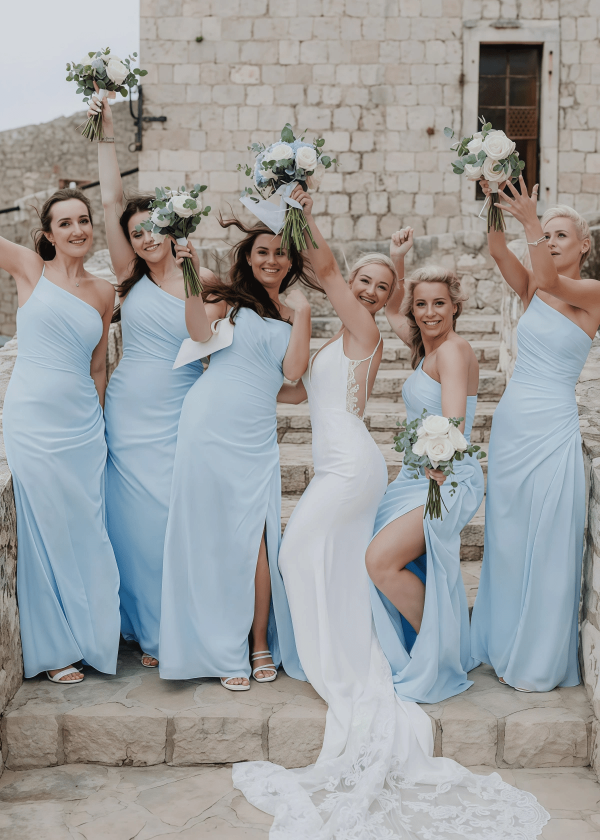 Zenobia | Chic Sheath Light Blue Chifon Maxi Bridesmaid Dress with Slit and One Shoulder - Price #price_variant_lowest# - Light Blue - PromDressClub