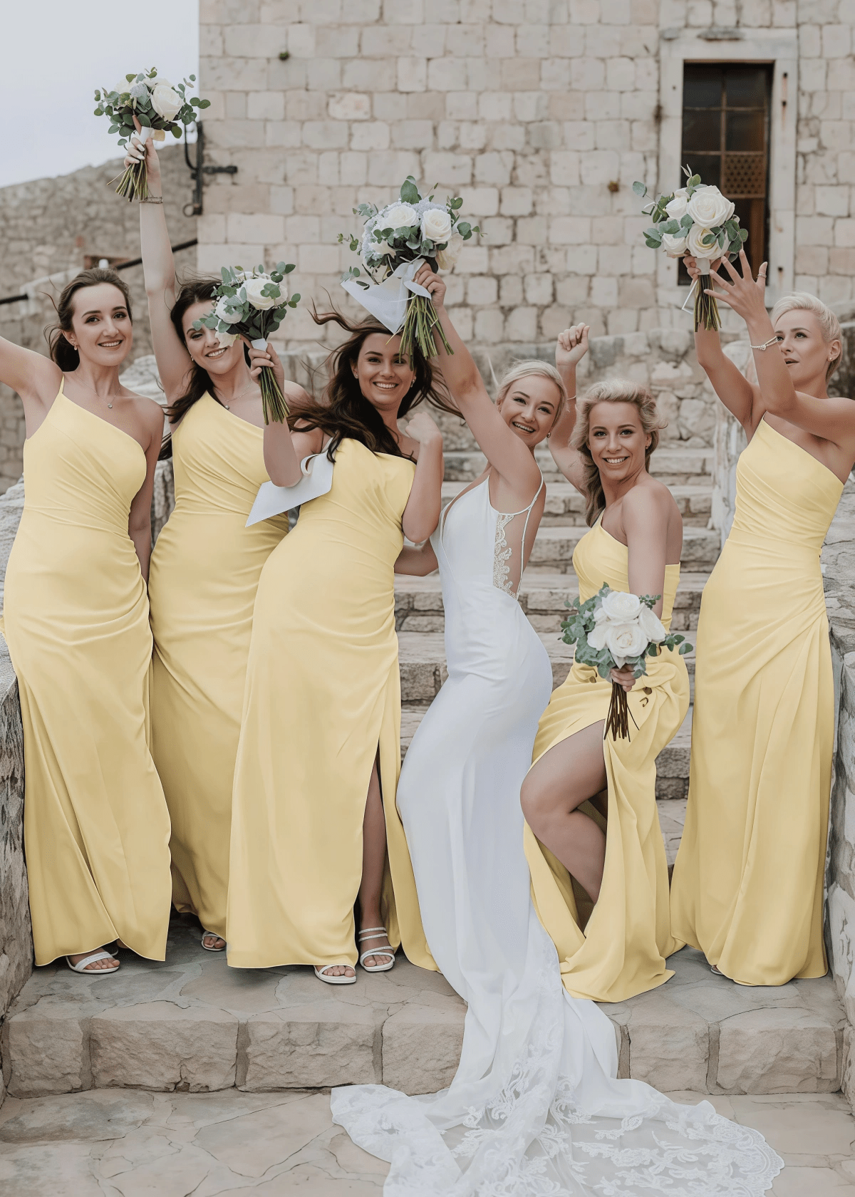Zenobia | Chic Sheath Light Blue Chifon Maxi Bridesmaid Dress with Slit and One Shoulder - Price #price_variant_lowest# - Pale Yellow - PromDressClub